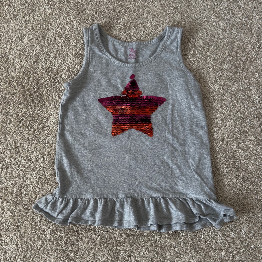 The Childrens Place girls gray sequined star tank top Shirt Size 7/8